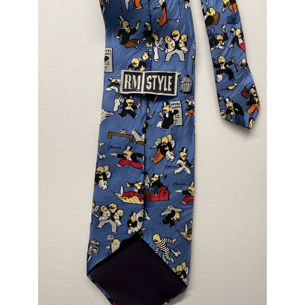 RM Style Monopoly Silk Tie Mens Blue Rich Uncle Pennybags Board Game Novelty USA